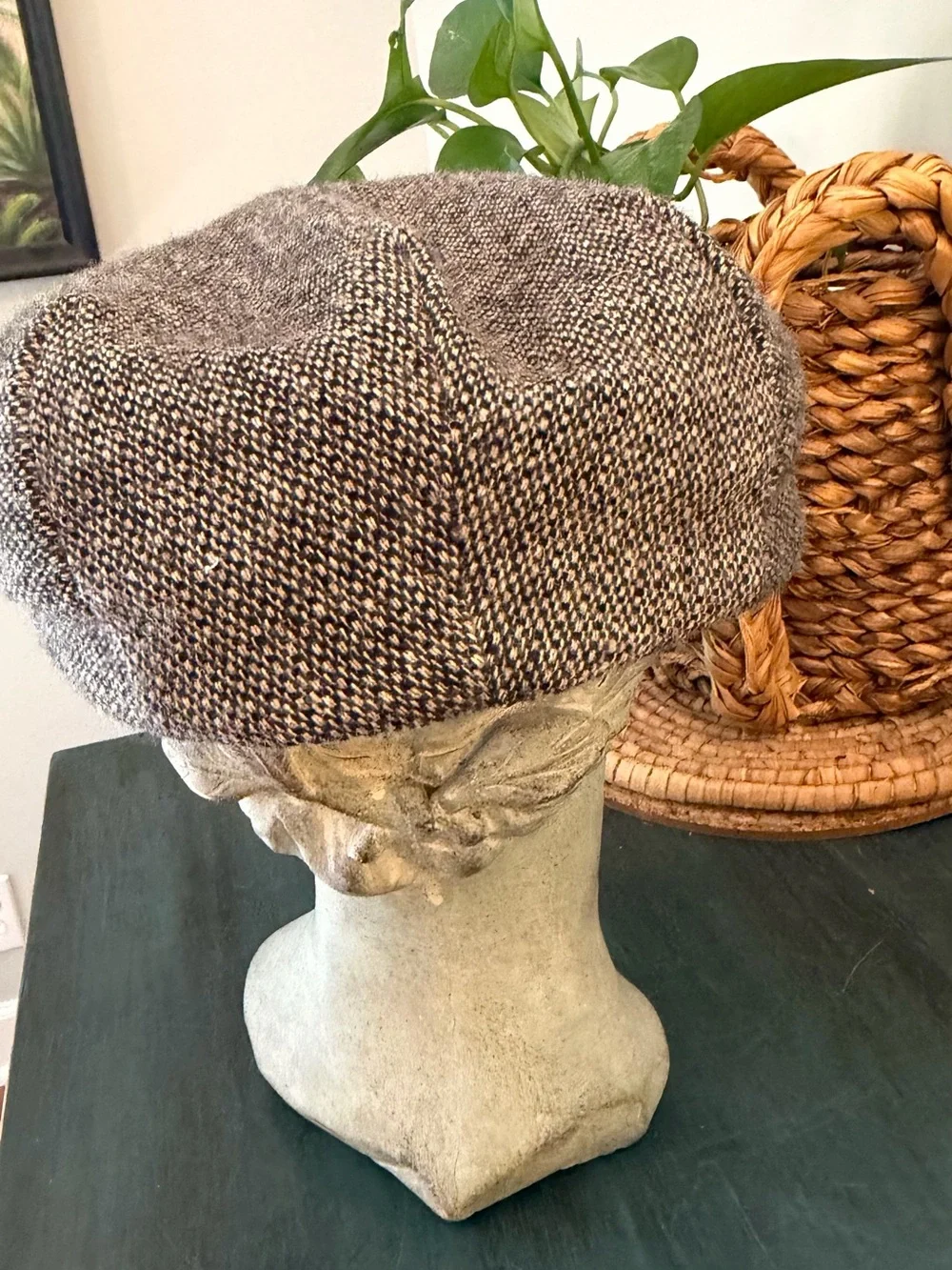 Vintage ADAM flat cap/newsboy hat. Herringbone wool blend